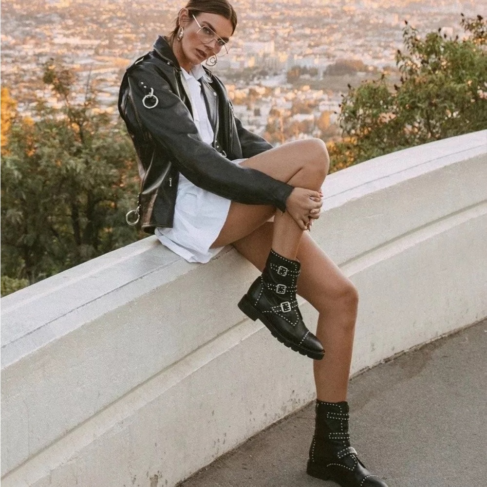 Stuart Weitzman Black Combat Boots with Edgy Design